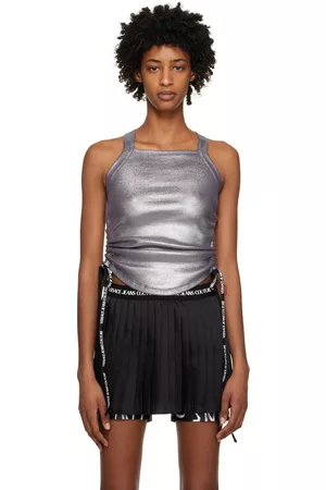 VERSACE Silver Ruched Tank Top