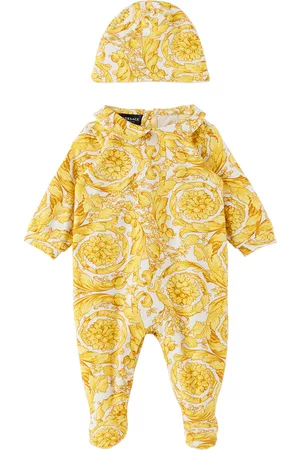 VERSACE Baby White & Yellow Barocco Bodysuit & Beanie Set