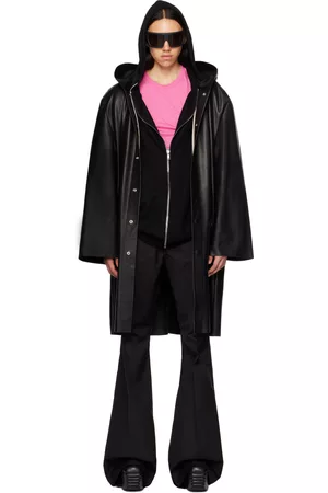 Rick Owens Black Hooded Leather Jacket