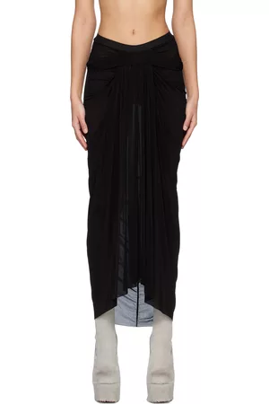 Rick Owens Black Draped Midi Skirt