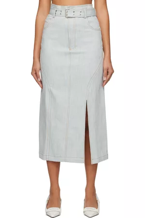 Elleme Blue Belted Denim Midi Skirt