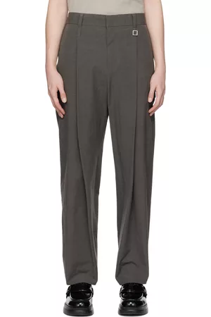 WOOYOUNGMI Men Twill Pants - Gray Pleated Trousers