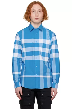 Burberry Men Shirts - Blue Check Shirt