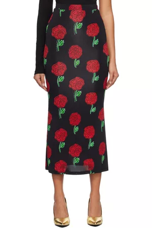VERSACE Black Roses Midi Skirt