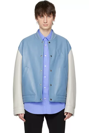WOOYOUNGMI Blue & Off-White Embossed Leather Jacket