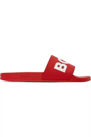 HUGO BOSS Men Sandals - Red Raised Contrast Logo Slides