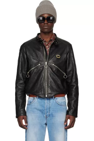 Acne Studios Black Distressed Leather Jacket