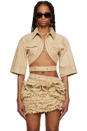 Jacquemus Women Denim Shirts - Beige Le Raphia 'Le Haut de Nîmes Yuma' Denim Shirt