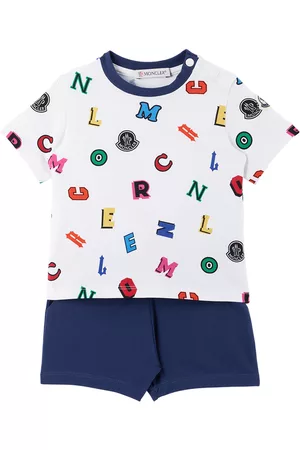 Moncler Sets - Baby White & Navy T-Shirt & Shorts Set