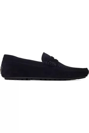 HUGO BOSS Navy Embroidered Loafers