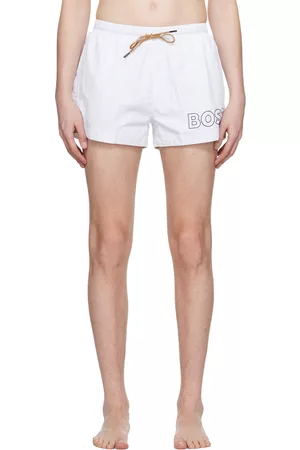 HUGO BOSS Men Swim Shorts - White Printed Swim Shorts
