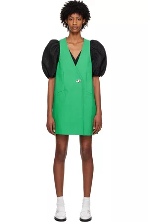Ganni Women Mini Dresses - Green Suiting Vest Minidress