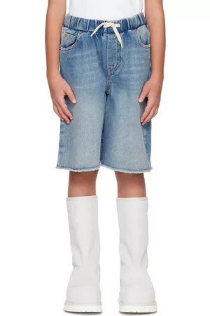 Maison Margiela Shorts - Kids Blue Drawstring Denim Shorts