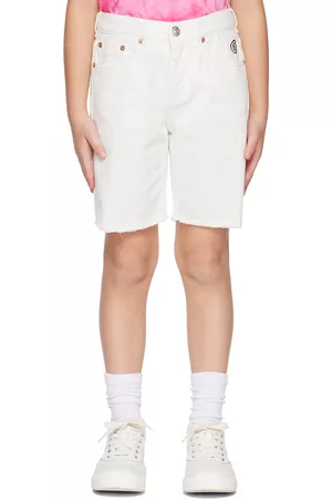 Maison Margiela Shorts - Kids White Embroidered Denim Shorts