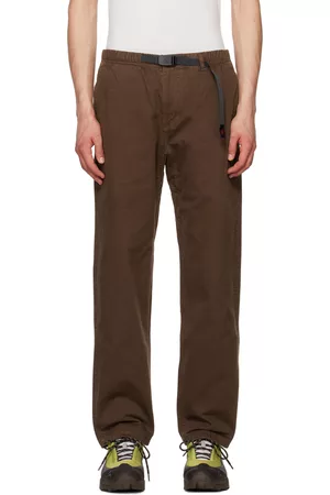 Gramicci Men Twill Pants - Brown Elasticized Trousers