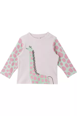 Stella McCartney Long Sleeved T-Shirts - Baby Pink Giraffe Long Sleeve T-Shirt