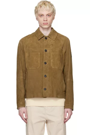 HUGO BOSS Men Leather Jackets - Beige Shirt-Style Leather Jacket