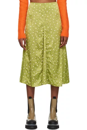 Ganni Women Midi Skirts - Green Polka Dot Midi Skirt