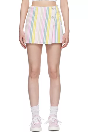 Ganni Women Mini Skirts - Multicolor Stripe Denim Miniskirt