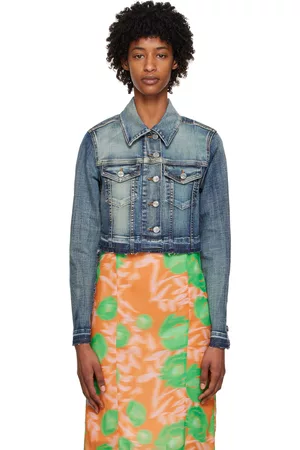 Ganni Women Denim Jackets - Blue Cropped Denim Jacket