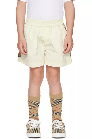 Burberry Shorts - Kids White & Beige Vintage Check Panel Shorts