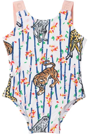 Kenzo Baby Swimsuits - Baby White Paris Printed One-Piece Swimsuit