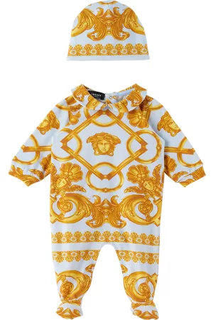 VERSACE Sets - Baby Blue & Yellow Barocco 660 Jumpsuit & Beanie Set