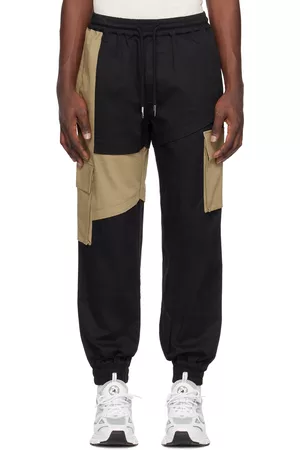 Feng Chen Wang Men Twill Cargo Pants - Black & Khaki Paneled Cargo Pants