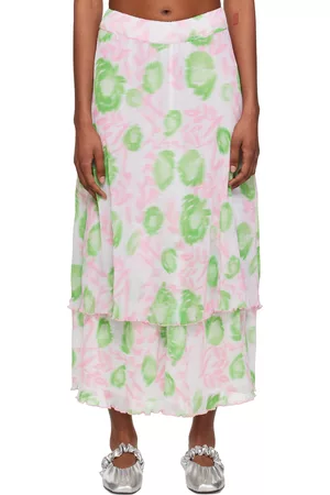 Ganni Women Midi Skirts - Pink & Green Layered Midi Skirt