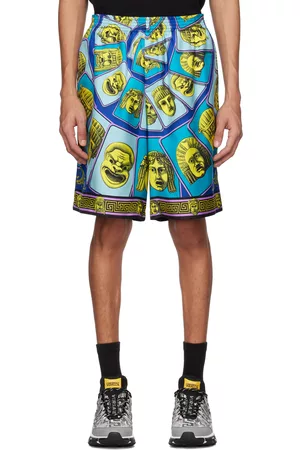VERSACE Men Shorts - Blue 'Le Maschere' Shorts
