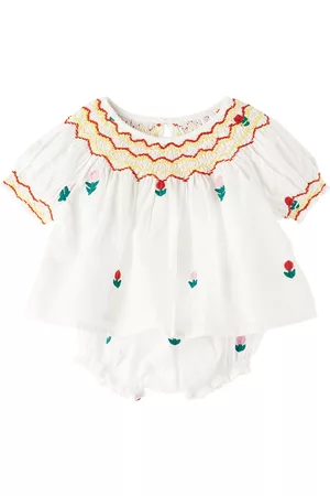 Stella McCartney Sets - Baby White Flower Embroidery Smocked Top & Bloomers Set