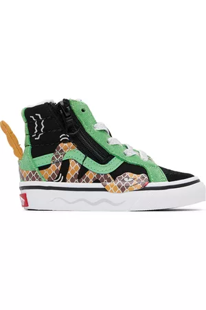 Vans Canvas Sneakers - Baby Black & Green Snake Sk8-Hi Sneakers