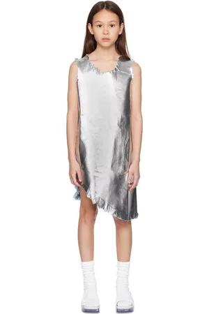 M’A Kids Girls Graduation Dresses - Kids Silver Asymmetric Denim Dress