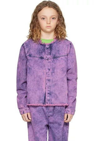 M’A Kids Denim Jackets - Kids Purple Collarless Denim Jacket