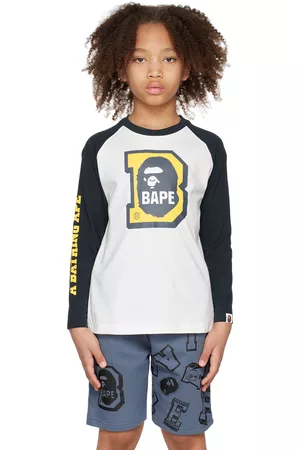 BAPE Long Sleeved T-Shirts - Kids Printed Ape Head Long Sleeve T-Shirt