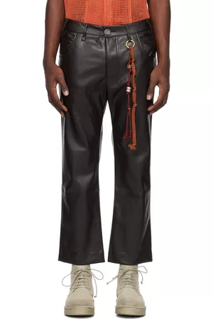 SONG FOR THE MUTE Men Leather Pants - Brown Slim Faux-Leather Pants