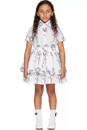 CRLNBSMNS Girls Printed Dresses - Kids White Printed Dress