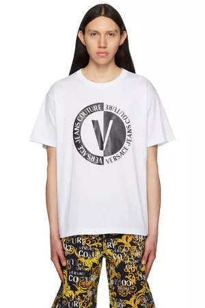 VERSACE Men T-Shirts - White V-Emblem T-Shirt