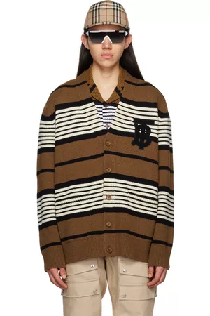 Burberry Men Sweatshirts - Brown Striped Cardigan