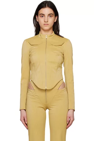 MISBHV Women Leather Jackets - Yellow Stand Collar Faux-Leather Jacket