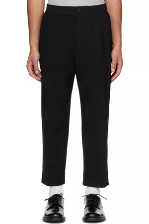 Solid Men Twill Pants - Black Cropped Trousers