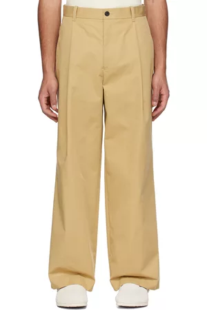 Solid Men Twill Pants - Beige Tucked Trousers