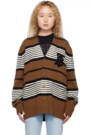 Burberry Women Sweatshirts - Brown Striped Cardigan