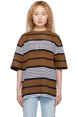 Burberry Women Oversized T-Shirts - Brown Stripe Oversized T-Shirt