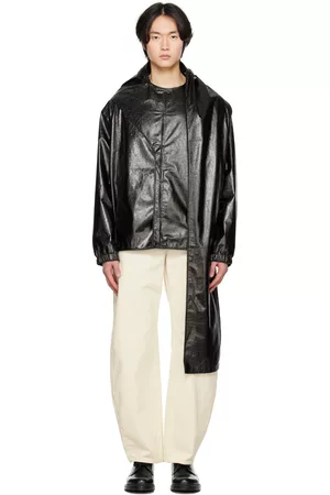 T/SEHNE Men Leather Jackets - SSENSE Exclusive Pleated Faux-Leather Jacket