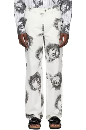 J.W.Anderson Men Stretch Jeans - White Printed Jeans