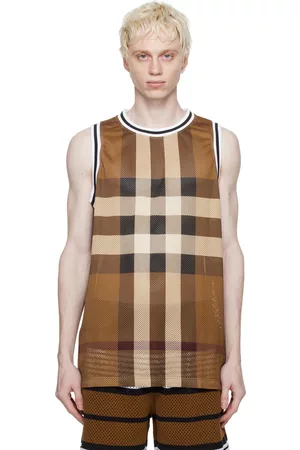 Burberry Men Tank Tops - Brown Check Tank Top