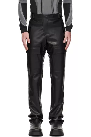 MISBHV Men Cargo Pants - Black Moto Faux-Leather Cargo Pants