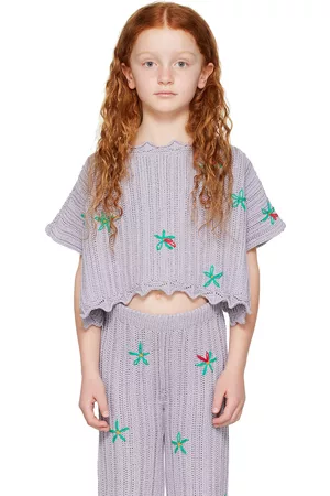 Maison Mangostan Tops - Kids Purple Embroidered Graphic Top
