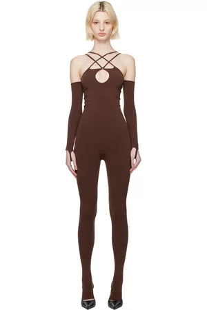 ANDREADAMO Women Off the shoulder Jumpsuits - Brown Keyhole Jumpsuit